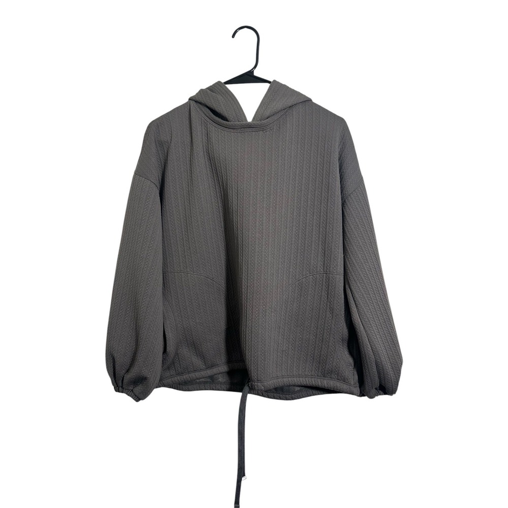 Max Studio London Charcoal Gray Textured Quilted Hoodie Pullover Women's S NWT